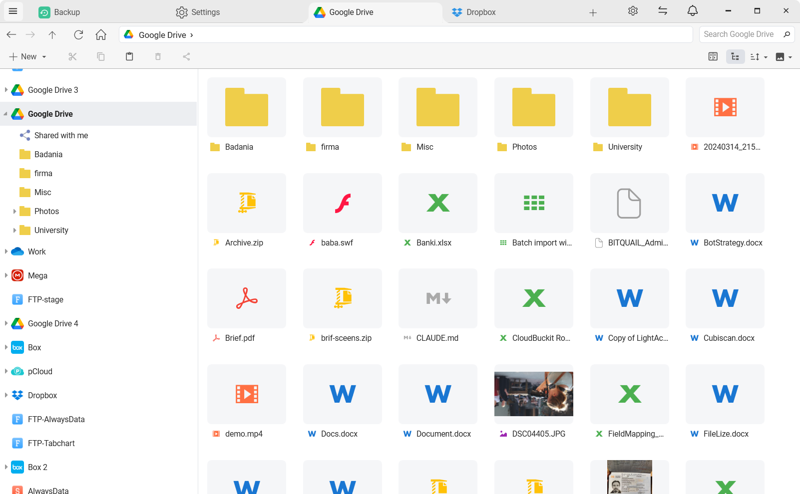 Built-in file manager browsing connected storage