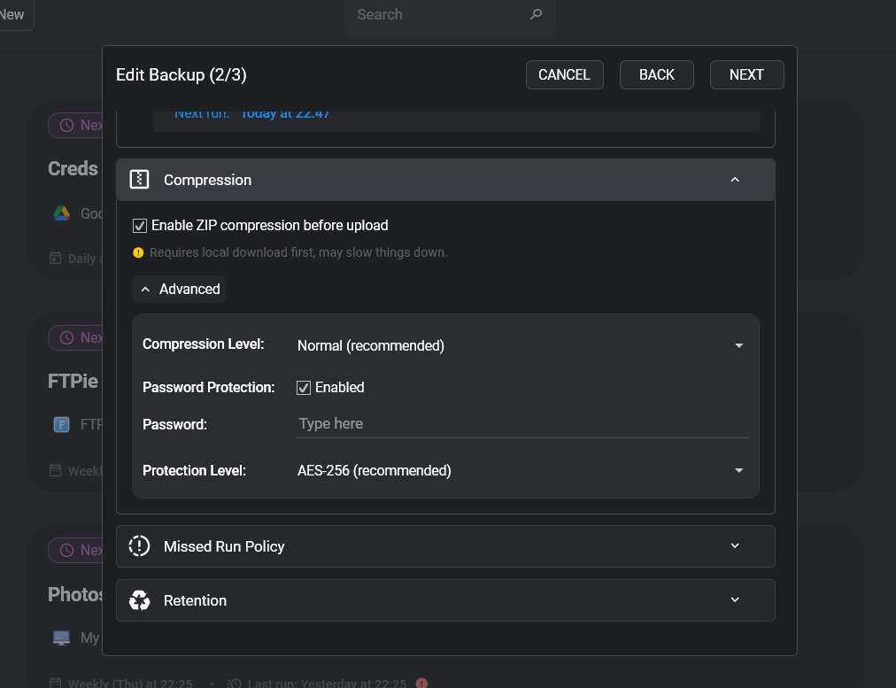Compression settings