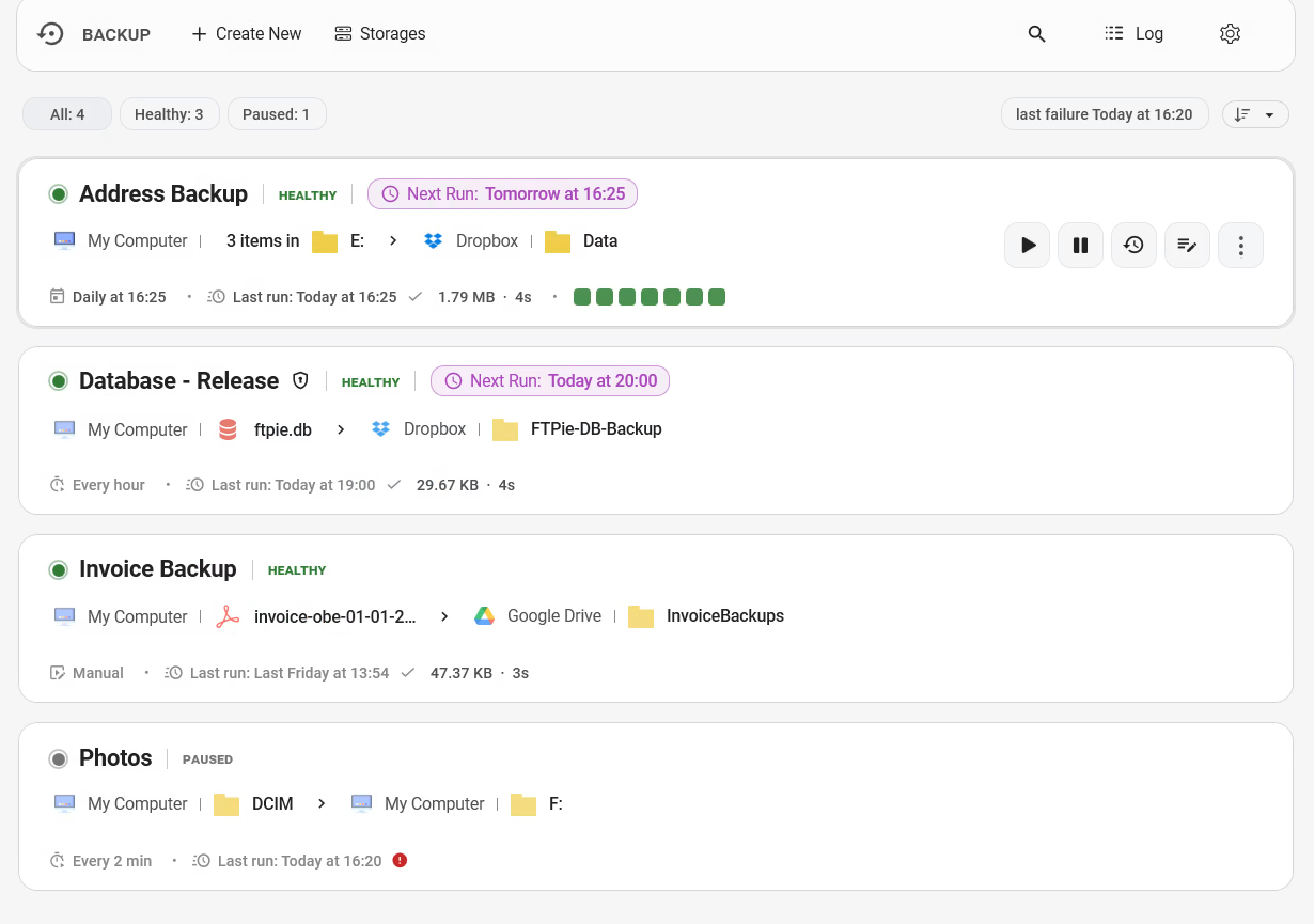Backup health dashboard
