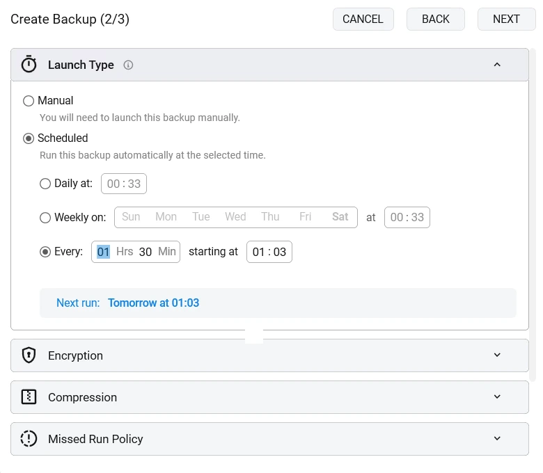 Scheduling modes dialog